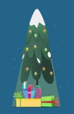 Albero di Natale d'ardore con i regali Cartolina d'auguri di nuovo anno royalty illustrazione gratis Albero di Natale d'ardore con i regali Cartolina d'auguri di nuovo anno royalty illustrazione gratis