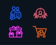 Alcance del negocio, cajas de la sorpresa e iconos de la comunicación Muestra de las compras del Internet libre illustration Alcance del negocio, cajas de la sorpresa e iconos de la comunicación Muestra de las compras del Internet libre illustration