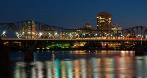 Alexandra rail and traffic bridge at night. stock image Alexandra rail and traffic bridge at night. stock image