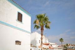 Algarve: Traditional houses and palms in the fishing village of Ferragudo near Portimao, Portugal royalty free stock photography Algarve: Traditional houses and palms in the fishing village of Ferragudo near Portimao, Portugal royalty free stock photography