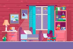 Algún dormitorio del niño Ejemplo de un dormitorio de los niños de la historieta con los elementos de la forma de vida del muchac stock de ilustración Algún dormitorio del niño Ejemplo de un dormitorio de los niños de la historieta con los elementos de la forma de vida del muchac stock de ilustración