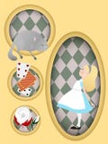 Alice In Wonderland. Cheshire Cat, White Rose, Cards. Book Illustration. Royalty Free Stock Photography Alice In Wonderland. Cheshire Cat, White Rose, Cards. Book Illustration. Royalty Free Stock Photography