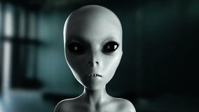 Alien talking. Close up. UFO. Cinematic 4k footage.