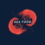 Alimento de mar conceptual moderno do logotipo do vetor com camarões ilustração royalty free Alimento de mar conceptual moderno do logotipo do vetor com camarões ilustração royalty free