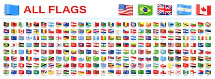 All World Flags - Vector Tag Label Flat Icons. 2020 versions of flags