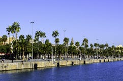 Alley near Barcelona`s harbour royalty free stock image Alley near Barcelona`s harbour royalty free stock image