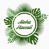 Aloha Hawaii-Kartendesign mit - tropischen Palmblättern, Dschungelblatt, exotischen Anlagen und gerundetem Grenzrahmen Grafik für lizenzfreie abbildung Aloha Hawaii-Kartendesign mit - tropischen Palmblättern, Dschungelblatt, exotischen Anlagen und gerundetem Grenzrahmen Grafik für lizenzfreie abbildung