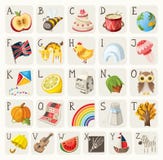 Alphabet for children. With food, animals and other items stock illustration Alphabet for children. With food, animals and other items stock illustration