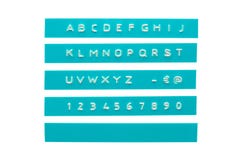 Alphabet de relief sur bande en plastique cyan Photos stock Alphabet de relief sur bande en plastique cyan Photos stock
