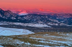 Alpinglow Snow Mountains At Sunrise Over Boulder Stock Photos Alpinglow Snow Mountains At Sunrise Over Boulder Stock Photos