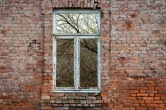 Alte Backsteinmauer mit einem alten Fenster und Wachstum stockfotos Alte Backsteinmauer mit einem alten Fenster und Wachstum stockfotos