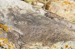 Alter Standort mit historischen Petroglyphen in Kirgisistan stockfoto Alter Standort mit historischen Petroglyphen in Kirgisistan stockfoto