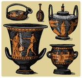 Altes Griechenland, antiker Amphoresatz, Vase mit Lebenszenenweinlese, gravierte die Hand, die in Skizze gezeichnet wurde, oder H stock abbildung Altes Griechenland, antiker Amphoresatz, Vase mit Lebenszenenweinlese, gravierte die Hand, die in Skizze gezeichnet wurde, oder H stock abbildung