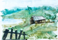 Altes Haus im grünen Wald, Aquarellmalerei vektor abbildung Altes Haus im grünen Wald, Aquarellmalerei vektor abbildung