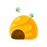 Alveare e api gialli a terra, Honey Production Related Carton Illustration naturale illustrazione di stock Alveare e api gialli a terra, Honey Production Related Carton Illustration naturale illustrazione di stock