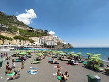 Amalfi town beach in Campania in Italy