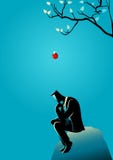 Amanecer descendente de Apple a la cabeza de un hombre de negocios de pensamiento ilustración del vector Amanecer descendente de Apple a la cabeza de un hombre de negocios de pensamiento ilustración del vector