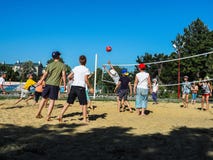 Amateur beach volleyball competition in the children's recreation camp in Anapa in the Krasnodar region of Russia. royalty free stock images Amateur beach volleyball competition in the children's recreation camp in Anapa in the Krasnodar region of Russia. royalty free stock images