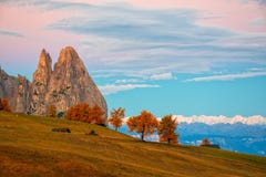 Amazing morning view on Seiser Alm - Alpe di Siusi Royalty Free Stock Photo Amazing morning view on Seiser Alm - Alpe di Siusi Royalty Free Stock Photo