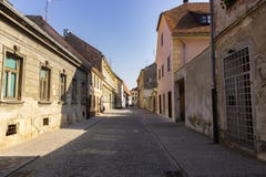 Amazing, old, Varazdin town streets, almost empty, with no people during hot, summer day