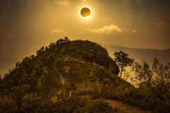Scientific natural phenomenon. Total solar eclipse glowing on sk royalty free stock photos Scientific natural phenomenon. Total solar eclipse glowing on sk royalty free stock photos