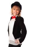 Amazing woman in black jacket, bowtie and a top hat Royalty Free Stock Photo Amazing woman in black jacket, bowtie and a top hat Royalty Free Stock Photo
