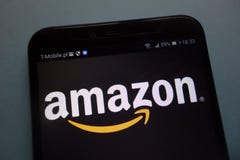 Amazon logo on a smartphone stock images Amazon logo on a smartphone stock images