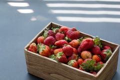 Ambachtdoos van verse organische aardbeien in het zon lichte zijaanzicht stock afbeeldingen Ambachtdoos van verse organische aardbeien in het zon lichte zijaanzicht stock afbeeldingen
