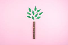 Ambiente amistoso, sostenible ecológico, concepto consciente de Eco con la pluma bajo la forma de tronco de árbol con las hojas v fotos de archivo libres de regalías Ambiente amistoso, sostenible ecológico, concepto consciente de Eco con la pluma bajo la forma de tronco de árbol con las hojas v fotos de archivo libres de regalías