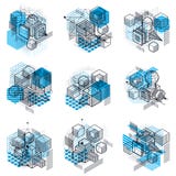 Ambiti di provenienza astratti isometrici con le forme dimensionali lineari, elementi della maglia di vettore 3d Composizioni dei illustrazione di stock Ambiti di provenienza astratti isometrici con le forme dimensionali lineari, elementi della maglia di vettore 3d Composizioni dei illustrazione di stock