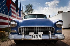 American Car And Flag USA On Route 66 Royalty Free Stock Photos American Car And Flag USA On Route 66 Royalty Free Stock Photos