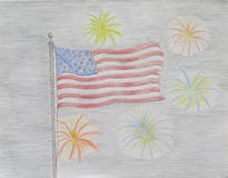 American flag and fireworks Stock Photo