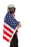 American Football Player with uniform and american flag proud of his country, on a white background. royalty free stock image American Football Player with uniform and american flag proud of his country, on a white background. royalty free stock image