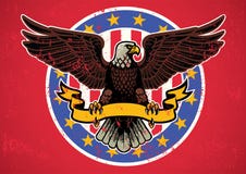 Amerikaanse adelaar uitgespreide vleugels met geweven lint en plattelander vector illustratie Amerikaanse adelaar uitgespreide vleugels met geweven lint en plattelander vector illustratie