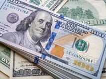 Amerikansk dollarsedel för Closeup sedeldollar hundra en arkivfoton Amerikansk dollarsedel för Closeup sedeldollar hundra en arkivfoton