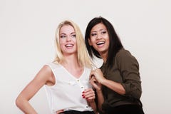 Amigos multirraciais das mulheres que têm o divertimento imagem de stock Amigos multirraciais das mulheres que têm o divertimento imagem de stock