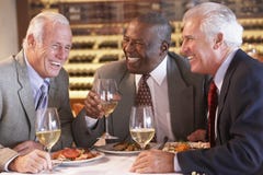 Amigos que têm o jantar junto em um restaurante fotografia de stock royalty free Amigos que têm o jantar junto em um restaurante fotografia de stock royalty free