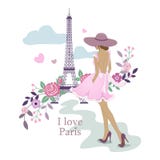 Amo Parigi Immagine della torre Eiffel e delle donne Illustrazione di vettore Parigi e fiori Illustrat alla moda di modo di Parig Immagini Stock Libere da Diritti Amo Parigi Immagine della torre Eiffel e delle donne Illustrazione di vettore Parigi e fiori Illustrat alla moda di modo di Parig Immagini Stock Libere da Diritti