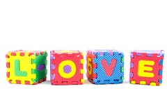 Amour d'alphabet apprenant des blocs sur le fond blanc Image stock