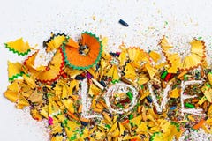 Amour de Word au-dessus d'un espace de copie de copeaux Photo libre de droits