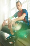 Amputee Sportsman Resting in Sunlight stock images Amputee Sportsman Resting in Sunlight stock images