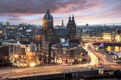 Amsterdam cityscape sunset in motion