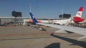 Amsterdam. Netherlands. April 20, 2019. The plane of Polish airline LOT has arrived at the Shiphol Airport of Amsterdam stock footage Amsterdam. Netherlands. April 20, 2019. The plane of Polish airline LOT has arrived at the Shiphol Airport of Amsterdam stock footage