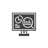 A analítica, computador de secretária com vetor do ícone dos gráficos, encheu o sinal liso, pictograma contínuo isolado no branco ilustração stock A analítica, computador de secretária com vetor do ícone dos gráficos, encheu o sinal liso, pictograma contínuo isolado no branco ilustração stock
