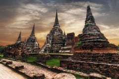 Ancient Buddhist pagoda ruins at Wat Phra Sri Sanphet temple. Thailand royalty free stock images Ancient Buddhist pagoda ruins at Wat Phra Sri Sanphet temple. Thailand royalty free stock images