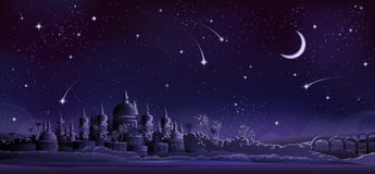 Ancient City Under Crescent Moon Royalty Free Stock Images Ancient City Under Crescent Moon Royalty Free Stock Images