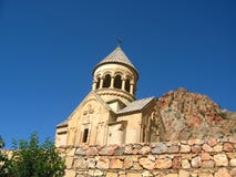 Ancient orthodox stone monastery in Armenia, Noravank, made of yellow brick royalty free stock photos Ancient orthodox stone monastery in Armenia, Noravank, made of yellow brick royalty free stock photos