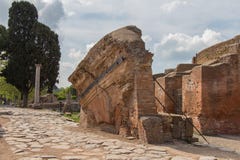 Ancient Roman building technique in the ruins of Ostia Antica, large archeological site, Lazio, Italy