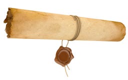 Ancient Scroll With Wax Seal. Old Paper Sheet Royalty Free Stock Photo
