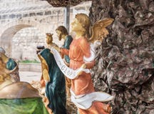 Angel hold `Gloria` banner in Nativity Scene at Nazareth stock images Angel hold `Gloria` banner in Nativity Scene at Nazareth stock images